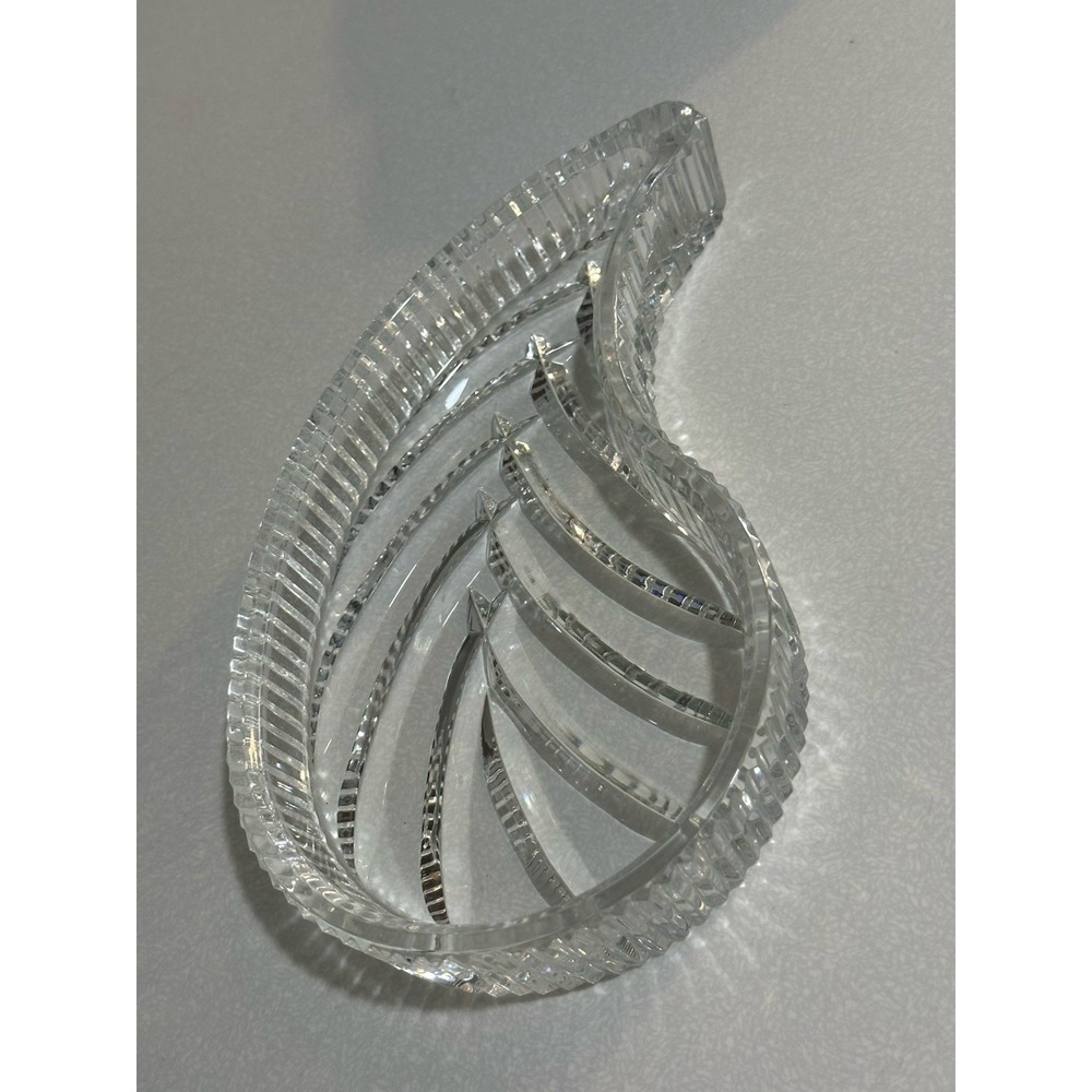 Waterford Crystal Hallmarked Leaf Paisley Shaped‎ Vanity Tray Dish From Ireland